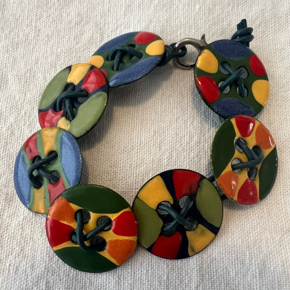 Enamel button bracelet